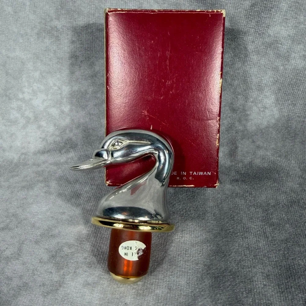 Vtg Silver Duck Head Wine‎ Bottle Stopper Mallard Silverplate Barware Hong Kong